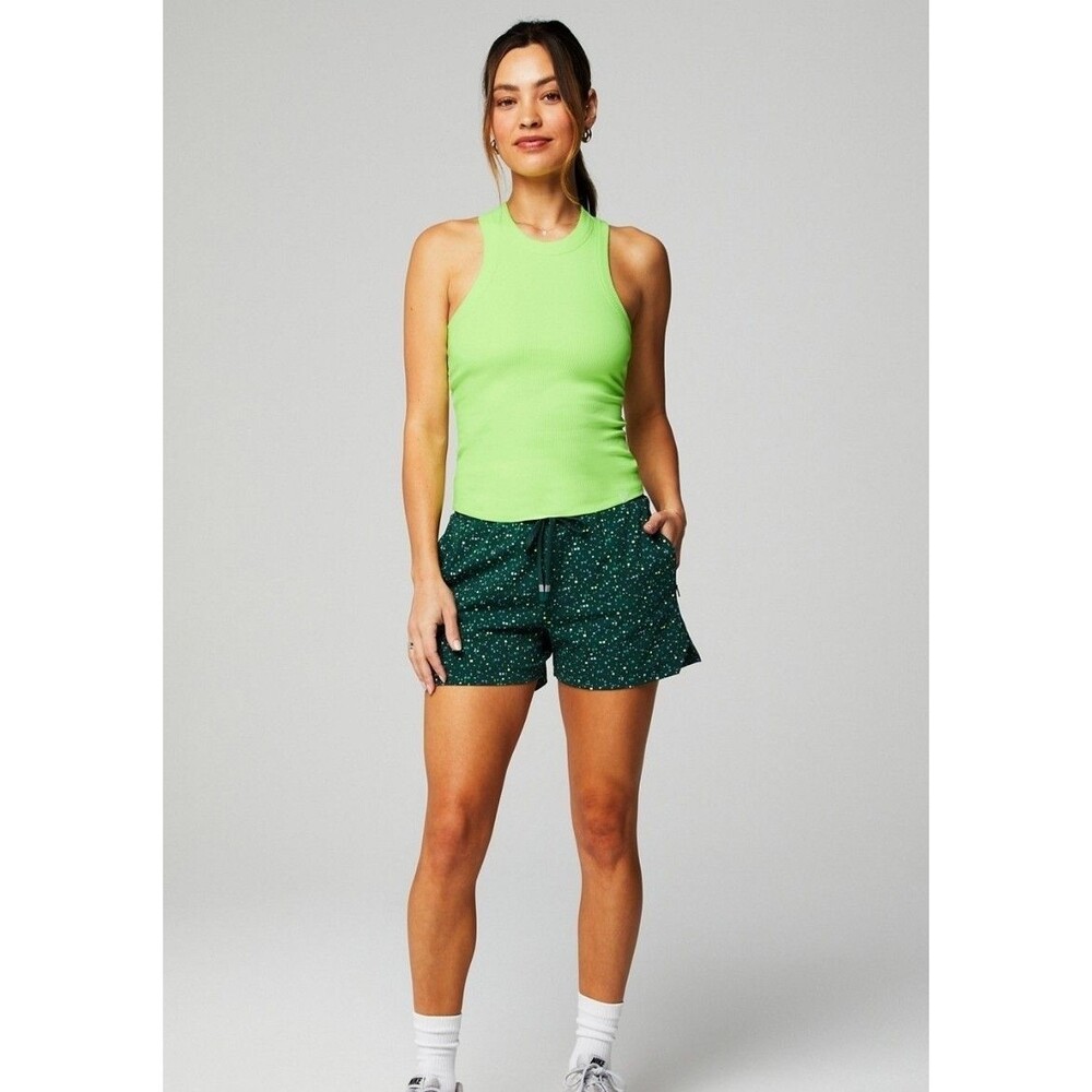 Women’s L Fabletics The One Short 3” Running Deep Sea Green Confetti Workout Gym